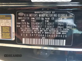 2019 Kia Sorento L with VIN 5XYPG4A33KG580626, listed as a Copart auction lot 44008935 with 95,071 mi miles and Salvage Title. Bid and sale history available at carsss.com. Image 15.