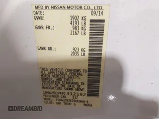 2015 Nissan LEAF SV with VIN 1N4AZ0CP4FC312192, listed as a IAAI auction lot 41557883 with 33,535 mi miles. Bid and sale history available at carsss.com. Image 9.