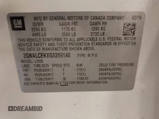 2016 Chevrolet Equinox LT with VIN 2GNALCEKXG6269140, listed as a IAAI auction lot 41722036 with 152,429 mi miles and . Bid and sale history available at carsss.com. Image 9.