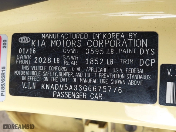 2016 Kia Rio LX with VIN KNADM5A33G6675776, listed as a IAAI auction lot 41894377 with 75,188 mi miles. Bid and sale history available at carsss.com. Image 9.