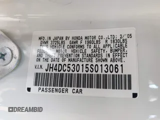 2005 Acura RSX Type S z VIN JH4DC53015S013061, wystawiony jako IAAI lot #41860265 z przebiegiem 176 845 mil mil oraz . Historia ofert i sprzedaży dostępna na DreamBid. Obrazek 9.