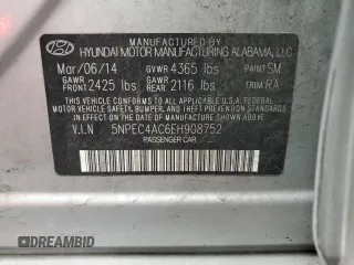 2014 Hyundai Sonata SE with VIN 5NPEC4AC6EH908752, listed as a Copart auction lot 53448735 with 156,474 mi miles and Salvage Title. Bid and sale history available at DreamBid. Image 13.