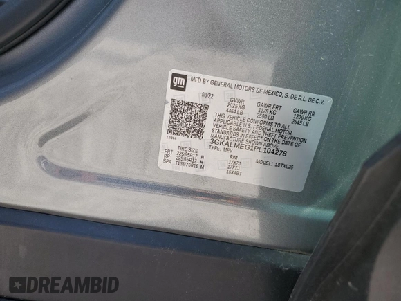 2023 GMC Terrain SLE with VIN 3GKALMEG1PL104278, listed as a Copart auction lot 52101685 with 20,301 mi miles and Salvage Title. Bid and sale history available at DreamBid. Image 13.