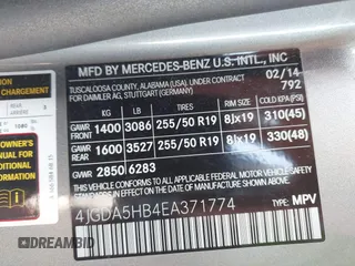 2014 Mercedes-Benz M 350 with VIN 4JGDA5HB4EA371774, listed as a IAAI auction lot 42079843 with 128,448 mi miles and . Bid and sale history available at DreamBid. Image 9.