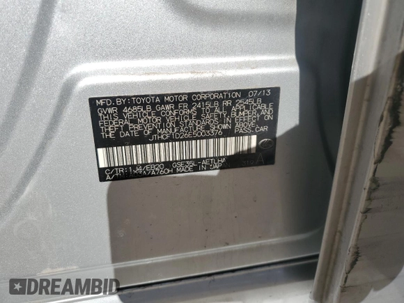 2014 Lexus IS 250 with VIN JTHCF1D26E5003376, listed as a Copart auction lot 53356145 with 193,825 mi miles and Salvage title. Bid and sale history available at DreamBid. Image 12.
