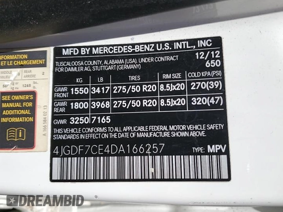 2013 Mercedes-Benz GL 450 z VIN 4JGDF7CE4DA166257, wystawiony jako Copart lot #58972195 z przebiegiem Nie podano mil oraz Czysty tytuł • Clean title. Historia ofert i sprzedaży dostępna na DreamBid. Obrazek 13.