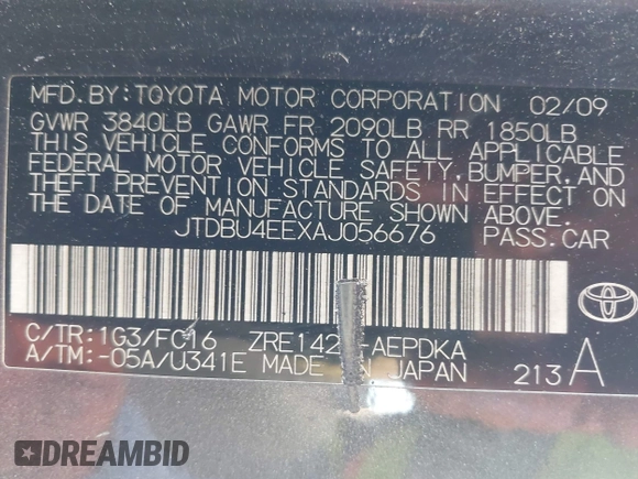 2010 Toyota Corolla with VIN JTDBU4EEXAJ056676, listed as a IAAI auction lot 42224150 with 246,390 mi miles and . Bid and sale history available at DreamBid. Image 9.