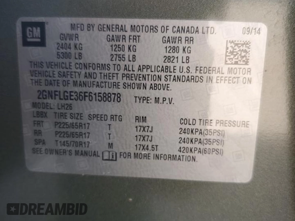 2015 Chevrolet Equinox LT with VIN 2GNFLGE36F6158878, listed as a Copart auction lot 55931984 with 164,627 mi miles and Salvage Title. Bid and sale history available at carsss.com. Image 13.