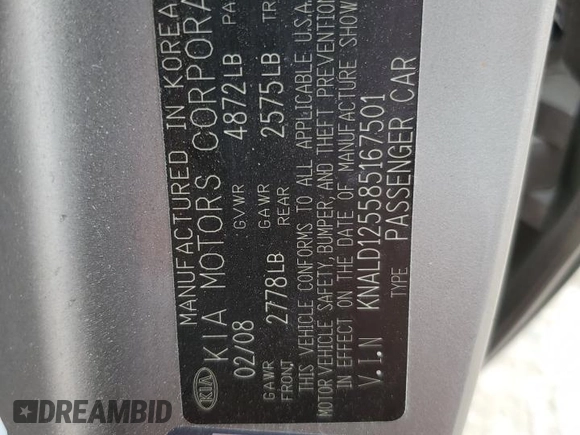 2008 Kia Amanti with VIN KNALD125585167501, listed as a Copart auction lot 47531285 with 152,898 mi miles and Salvage Title. Bid and sale history available at carsss.com. Image 14.