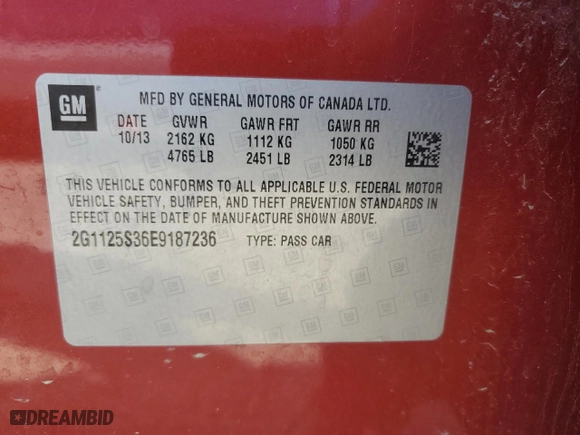 2014 Chevrolet Impala LT with VIN 2G1125S36E9187236, listed as a Copart auction lot 52742155 with 175,012 mi miles and Non Repairable. Bid and sale history available at carsss.com. Image 12.