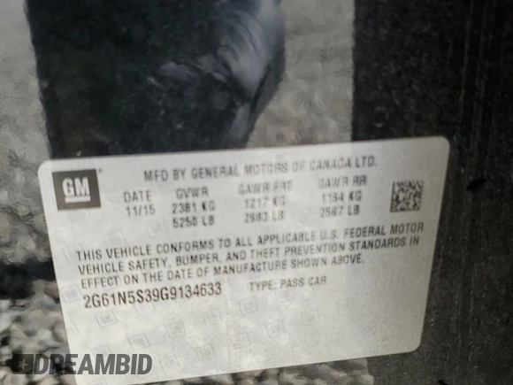 2016 Cadillac XTS Luxury Collection with VIN 2G61N5S39G9134633, listed as a Copart auction lot 57592715 with Not provided miles and Salvage title. Bid and sale history available at DreamBid. Image 12.