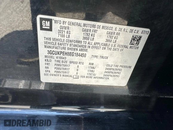 2014 Chevrolet Silverado 1500 Work Truck with VIN 3GCUKPEH8EG184450, listed as a Copart auction lot 54546705 with 132,536 mi miles and Clean Title. Bid and sale history available at DreamBid. Image 13.