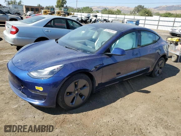 2022 Tesla Model 3 with VIN 5YJ3E1EA0NF361050, listed as a Copart auction lot 62446144 with 38,808 mi miles and Salvage Title. Bid and sale history available at carsss.com. Image 1.