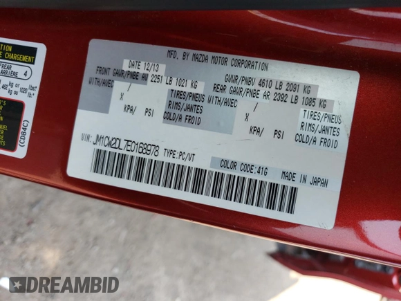 2014 Mazda 5 Grand Touring with VIN JM1CW2DL7E0168978, listed as a Copart auction lot 60662005 with 186,288 mi miles and Clean title. Bid and sale history available at DreamBid. Image 14.