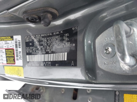 2014 Toyota Sienna L with VIN 5TDZK3DC2ES429684, listed as a IAAI auction lot 41529309 with 112,190 mi miles. Bid and sale history available at carsss.com. Image 9.