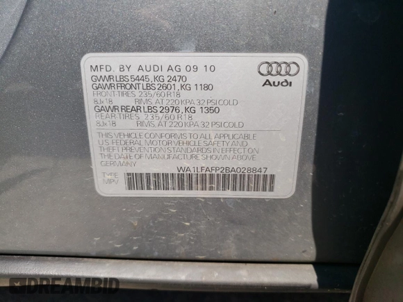 2011 Audi Q5 Premium Plus с VIN WA1LFAFP2BA028847, выставлен на аукционе Copart как лот 64326715 с пробегом 169 959 миль миль и Списание • Salvage title. История ставок и продаж доступна на DreamBid. Изображение 13.