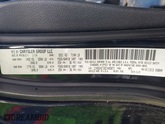2014 Dodge Durango Limited with VIN 1C4SDHDT2EC405671, listed as a IAAI auction lot 39442398 with 154,469 mi miles and . Bid and sale history available at DreamBid. Image 9.