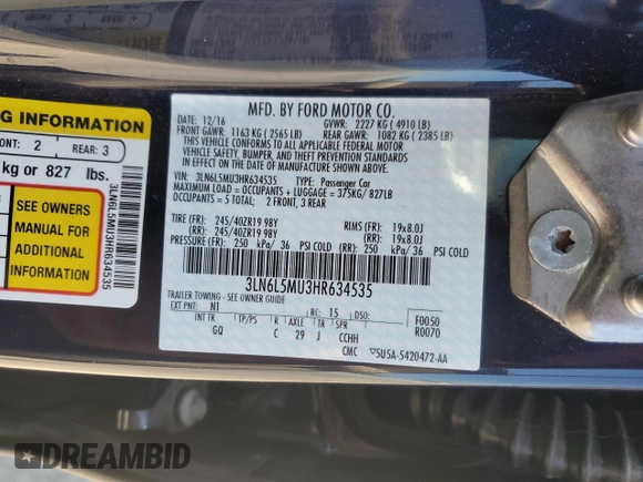 2017 Lincoln MKZ Hybrid Reserve with VIN 3LN6L5MU3HR634535, listed as a Copart auction lot 59282145 with 24,078 mi miles and Salvage title. Bid and sale history available at DreamBid. Image 13.