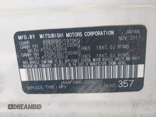 2018 Mitsubishi Outlander SE with VIN JA4AP3AW0JZ026707, listed as a IAAI auction lot 42171726 with 89,660 mi miles and . Bid and sale history available at DreamBid. Image 9.