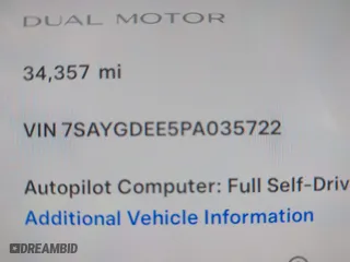 2023 Tesla Model Y Long Range with VIN 7SAYGDEE5PA035722, listed as a IAAI auction lot 41726067 with 34,357 mi miles. Bid and sale history available at carsss.com. Image 9.