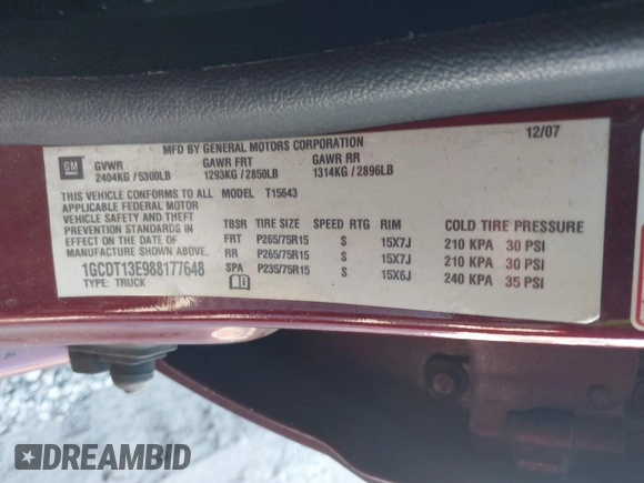 2008 Chevrolet Colorado 2LT z VIN 1GCDT13E988177648, wystawiony jako IAAI lot #41595192 z przebiegiem 239 029 mil mil oraz . Historia ofert i sprzedaży dostępna na DreamBid. Obrazek 9.