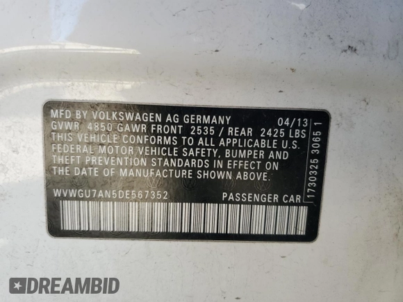 2013 Volkswagen CC VR6 Executive 4Motion with VIN WVWGU7AN5DE567352, listed as a Copart auction lot 44804005 with 177,591 mi miles and Salvage Title. Bid and sale history available at carsss.com. Image 12.