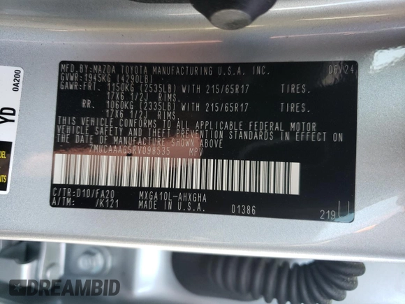 2024 Toyota Corolla Cross LE z VIN 7MUCAAAG5RV098535, wystawiony jako Copart lot #52483595 z przebiegiem Nie podano mil oraz Szkoda całkowita • Salvage title. Historia ofert i sprzedaży dostępna na DreamBid. Obrazek 13.