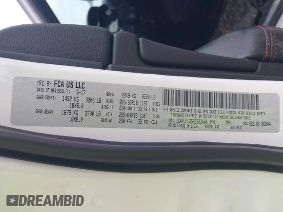2017 Jeep Grand Cherokee Trailhawk with VIN 1C4RJFLG5HC803400, listed as a IAAI auction lot 42052250 with 108,374 mi miles and . Bid and sale history available at DreamBid. Image 9.