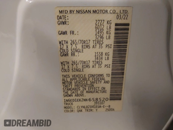 2022 Nissan Frontier SV с VIN 1N6ED1EK2NN658520, выставлен на аукционе IAAI как лот 42635603 с пробегом 45 256 миль миль и . История ставок и продаж доступна на DreamBid. Изображение 9.