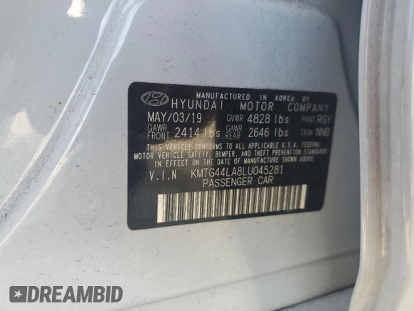 2020 Genesis G70 2.0T with VIN KMTG44LA8LU045281, listed as a Copart auction lot 88885995 with 68,222 mi miles and Salvage title. Bid and sale history available at DreamBid. Image 12.