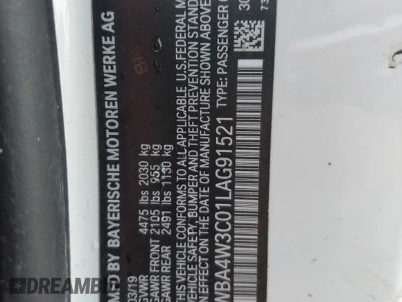 2020 BMW 4 Series 430i z VIN WBA4W3C01LAG91521, wystawiony jako Copart lot #43123475 z przebiegiem 66 320 mil mil oraz Szkoda całkowita • Salvage title. Historia ofert i sprzedaży dostępna na DreamBid. Obrazek 12.