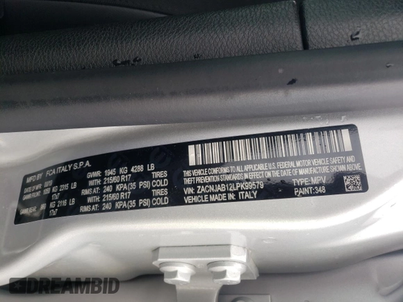2020 Jeep Renegade Altitude with VIN ZACNJAB12LPK99579, listed as a Copart auction lot 43833865 with 25,059 mi miles and Salvage title. Bid and sale history available at DreamBid. Image 14.