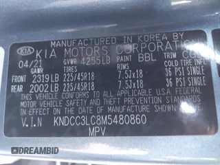 2021 Kia Niro Touring with VIN KNDCC3LC8M5480860, listed as a IAAI auction lot 41885146 with 39,677 mi miles. Bid and sale history available at carsss.com. Image 9.