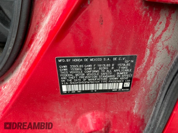 2015 Honda Fit LX with VIN 3HGGK5H50FM760104, listed as a Copart auction lot 63164915 with 118,328 mi miles and Clean title. Bid and sale history available at DreamBid. Image 10.