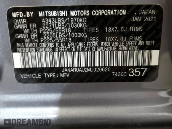 2021 Mitsubishi Outlander Sport ES with VIN JA4ARUAU2MU020620, listed as a Copart auction lot 89301915 with 38,812 mi miles and Salvage Title. Bid and sale history available at carsss.com. Image 14.