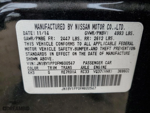 2015 Infiniti Q70L with VIN JN1BY1PP0FM600547, listed as a Copart auction lot 81552874 with 51,115 mi miles and Salvage Title. Bid and sale history available at carsss.com. Image 14.