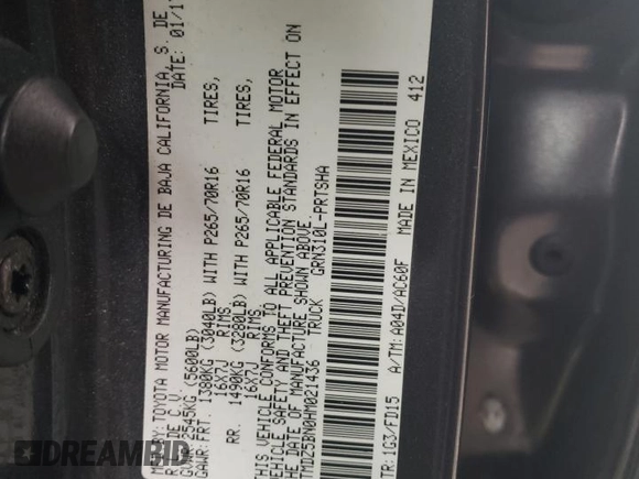 2017 Toyota Tacoma SR5 with VIN 3TMDZ5BN0HM021436, listed as a Copart auction lot 51812125 with 123,812 mi miles and Salvage Title. Bid and sale history available at carsss.com. Image 12.