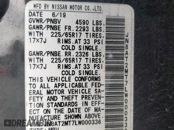2020 Nissan Rogue S with VIN JN8AT2MT7LW000336, listed as a Copart auction lot 49657095 with 142,930 mi miles and Salvage Title. Bid and sale history available at carsss.com. Image 15.