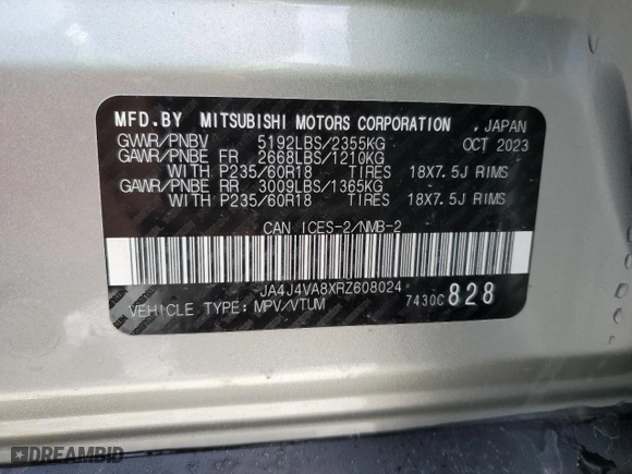 2024 Mitsubishi Outlander SE with VIN JA4J4VA8XRZ608024, listed as a Copart auction lot 45488955 with 11,283 mi miles and Salvage Title. Bid and sale history available at carsss.com. Image 14.