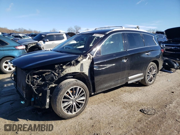 2019 Infiniti QX60 Luxe z VIN 5N1DL0MM1KC561598, wystawiony jako Copart lot #46123045 z przebiegiem 91 619 mil mil oraz Szkody całkowita. Historia ofert i sprzedaży dostępna na DreamBid. Obrazek 1.