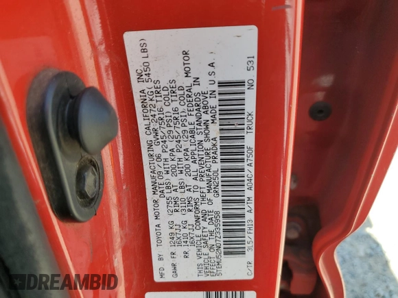 2007 Toyota Tacoma with VIN 5TEMU52N07Z335958, listed as a Copart auction lot 60470275 with 235,373 mi miles and Salvage title. Bid and sale history available at DreamBid. Image 12.