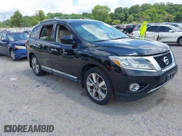 2014 Nissan Pathfinder Platinum with VIN 5N1AR2MM3EC700227, listed as a IAAI auction lot 42711575 with 146,327 mi miles and . Bid and sale history available at DreamBid. Image 1.