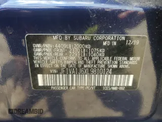2020 Subaru WRX Limited with VIN JF1VA1J6XL9810124, listed as a Copart auction lot 62133775 with 55,243 mi miles and Salvage title. Bid and sale history available at DreamBid. Image 13.