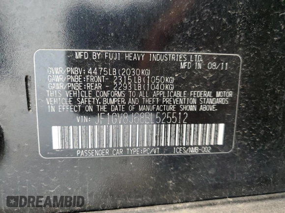 2011 Subaru WRX WRX STI with VIN JF1GV8J68BL525512, listed as a Copart auction lot 51270915 with 101,032 mi miles and Clean title. Bid and sale history available at DreamBid. Image 12.