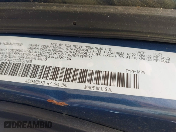 2008 Subaru Outback i с VIN 4S4BP61C087311605, выставлен на аукционе IAAI как лот 42256013 с пробегом 219 317 миль миль и . История ставок и продаж доступна на DreamBid. Изображение 9.