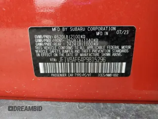 2023 Subaru WRX Premium z VIN JF1VBAF64P9815296, wystawiony jako Copart lot #56977025 z przebiegiem 35 231 mil mil oraz Szkoda całkowita • Salvage title. Historia ofert i sprzedaży dostępna na DreamBid. Obrazek 12.