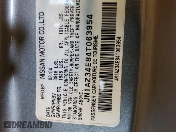 2004 Nissan 350Z Touring with VIN JN1AZ34E84T063954, listed as a Copart auction lot 54222945 with 210,394 mi miles and Salvage Title. Bid and sale history available at carsss.com. Image 12.