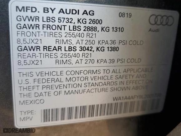 2020 Audi SQ5 Premium with VIN WA1A4AFY9L2001730, listed as a Copart auction lot 74846564 with 37,603 mi miles and Salvage Title. Bid and sale history available at carsss.com. Image 15.