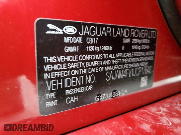 2018 Jaguar XE with VIN SAJAM4FV1JCP17642, listed as a Copart auction lot 45927863 with 25,324 mi miles and . Bid and sale history available at DreamBid. Image 12.