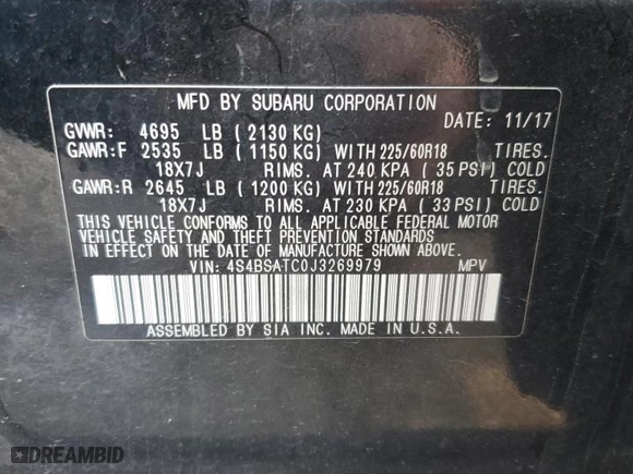 2018 Subaru Outback Touring with VIN 4S4BSATC0J3269979, listed as a Copart auction lot 83077744 with 149,791 mi miles and Salvage Title. Bid and sale history available at carsss.com. Image 14.